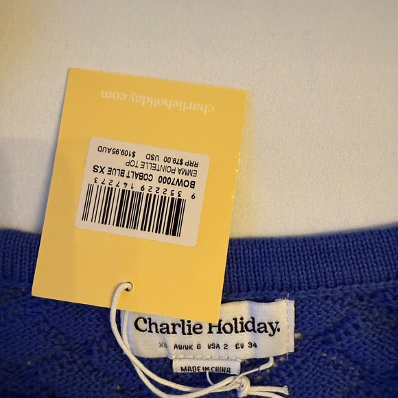 Anthro Charlie Holiday NWT XS Blue Knit Tank Top - Picture 3 of 10